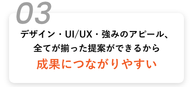 デザイン・UI/UX・強みのアピール、全てが揃った提案ができるから成果につながりやすい
